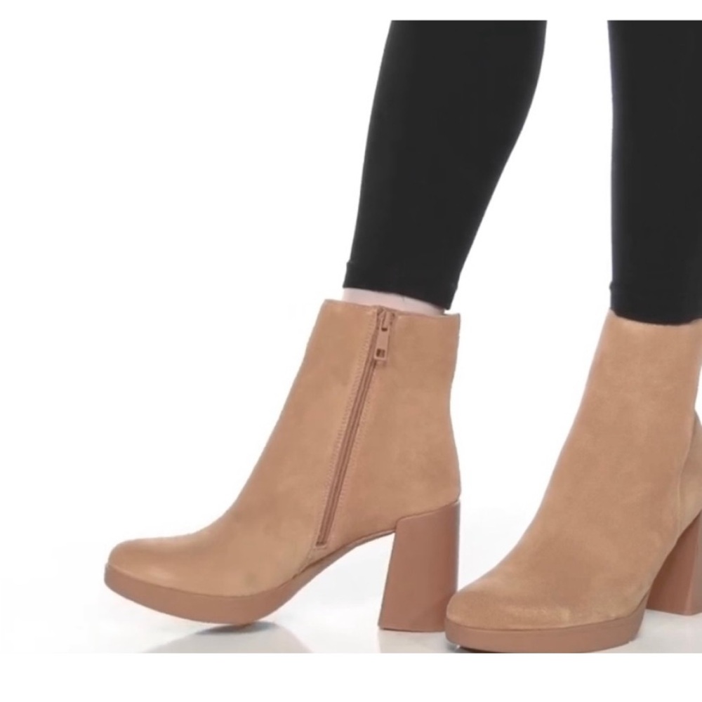 Naturalizer Tan Suede Platform Block Heel Ankle Boots
